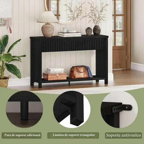 Vista 5 de BON AUGURE Mesa consola de madera para entrada, mesa de entrada de 47 pulgadas con almacenamiento, mesas de sofá estrechas con cajones, modernas