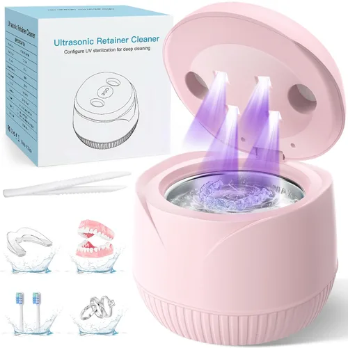 Vista 9 de Máquina limpiadora de retenedores ultrasónicos dentales: Vaina de limpieza dental de 45 kHz con temporizador digital y 6.8 fl oz, limpieza