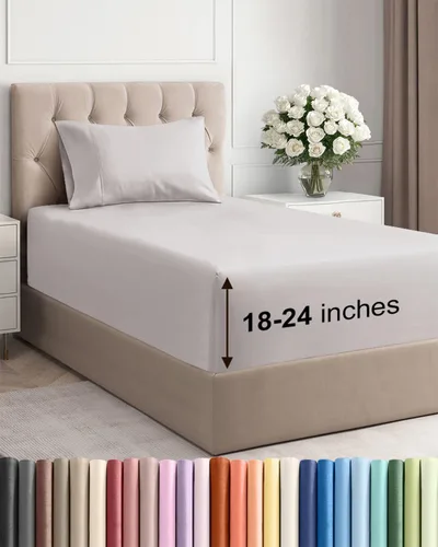 Vista 88 de Sábanas individuales de bolsillo extra profundo, sábanas transpirables y refrescantes de 3 piezas, juego de sábanas de lujo para hotel, suaves, sin