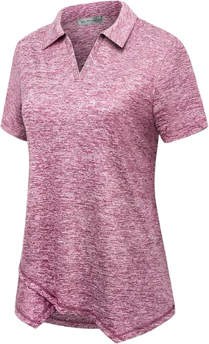 Vista 3 de MISS FORTUNE Camiseta de entrenamiento para mujer, polo de golf, manga corta, cuello en V, ligera, absorbe la humedad, camiseta de trabajo atlética