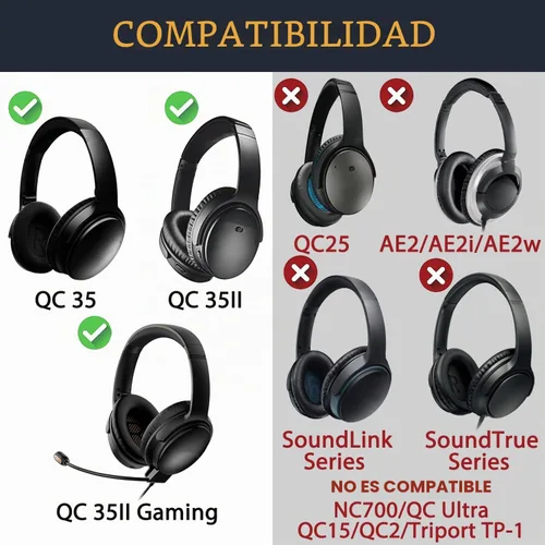 Vista 2 de SOULWIT Kit de repuesto para Bose QC35/QC35 ii - Negro