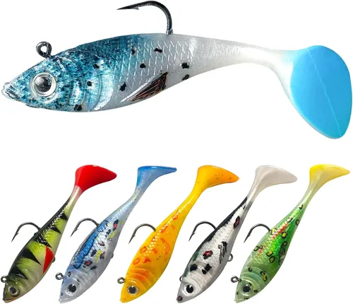 Vista 9 de Pristis Jig Head Fishing Lures for Freshwater Saltwater, Weedless Swim Jig Pre-Rigged Vibrating Swimbaits Kit Gear, Teasers with Sharp Hooks &