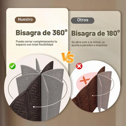 Vista 4 de HOMCOM - Divisor de habitación de 4 paneles, pantalla plegable de privacidad de 6 pies de alto, color café