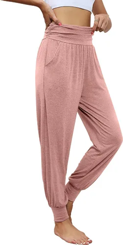 Vista 4 de Paquete de 2 pantalones deportivos de yoga para mujer, cómodos pantalones deportivos con bolsillos, casuales, holgados, cómodos, de cintura alta