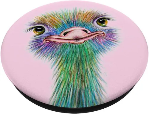 Vista 2 de Ostrich Bird Ostriches Emus Avestruz Ave on Pink - PopSockets Grip and Stand for Phones and Tablets