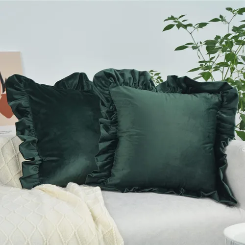 Vista 17 de Jemiipee Juego de 2 fundas de almohada de terciopelo con volantes para sofá, juego de 2 fundas de almohada decorativas con volantes de 18 x 18