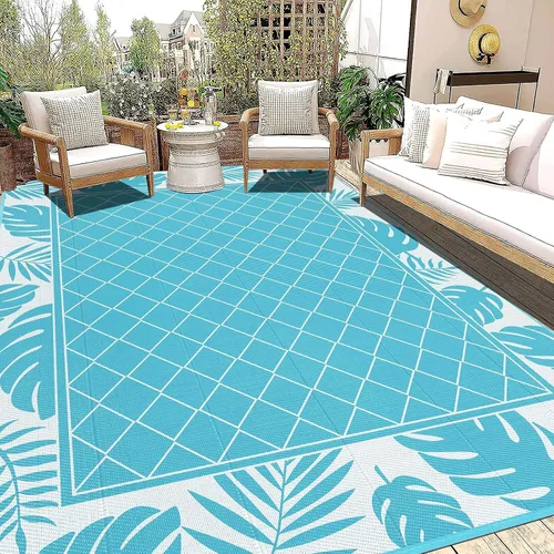 Vista 23 de Ileading Alfombra impermeable para exteriores de 5 x 8 pies, reversible, de paja de plástico, portátil, para interiores y exteriores, caravana