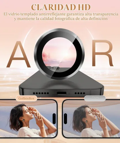 Vista 3 de GolbinBox Protector de lente de cámara para iPhone 13 Pro/13 Pro Max, ajuste invisible 1:1, vidrio templado 9H, funda individual de metal ultra HD