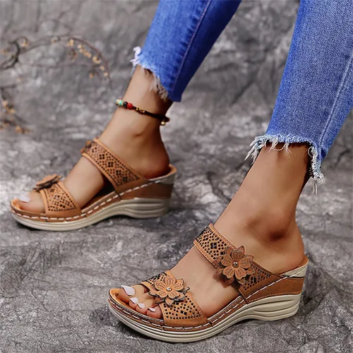 Vista 3 de Sandalias ortopédicas para mujer, pantuflas para caminar con soporte de arco, sandalias casuales antideslizantes B9# Marrón