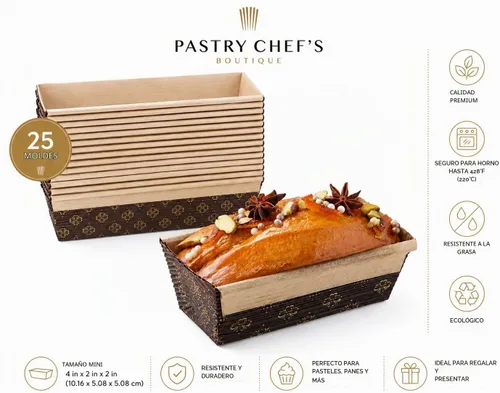 Vista 3 de Pastry Chef's Boutique Moldes de papel rectangulares desechables para pan, hechos de forma natural, reciclable, aptos para microondas y horno, molde