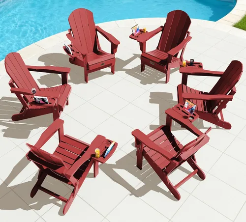 Vista 103 de SERWALL Silla Adirondack plegable para exteriores, silla de patio con portavasos - Ejército