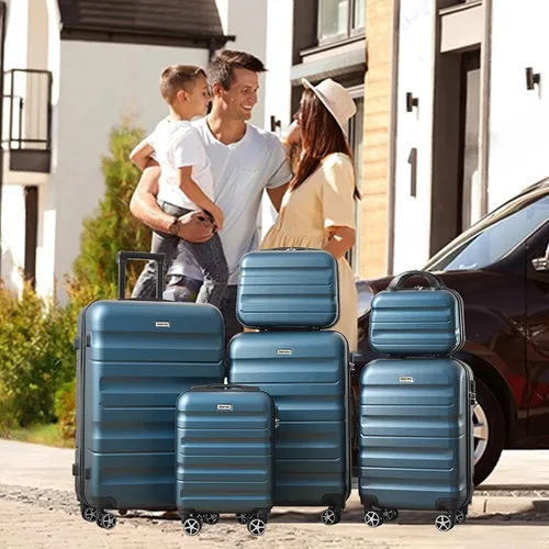 Vista 2 de Merax Juego de maletas de 6 piezas de ABS rígidas con 8 ruedas giratorias silenciosas, equipaje de viaje duradero y ligero para viajes familiares