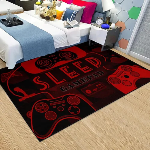 Vista 3 de Alfombra de gaming para gamers, alfombras de suelo para niños, alfombra roja y negra para gaming, dormitorio, tapetes de suelo, felpudos, alfombra
