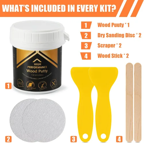Vista 6 de Deuvuo Relleno de madera, relleno de masilla de madera blanco, nuestro relleno de grano de madera ofrece una solución rápida y duradera para 9.87oz