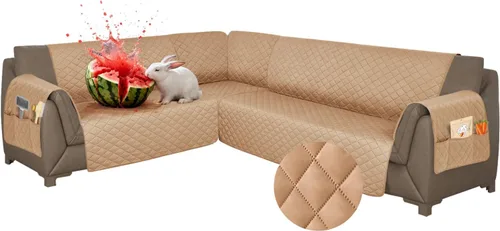 Vista 41 de Fundas para sofá modular, impermeables, 6 piezas, fundas de sofá en forma de L, lavables, antideslizantes, fundas para sofá seccional, suaves