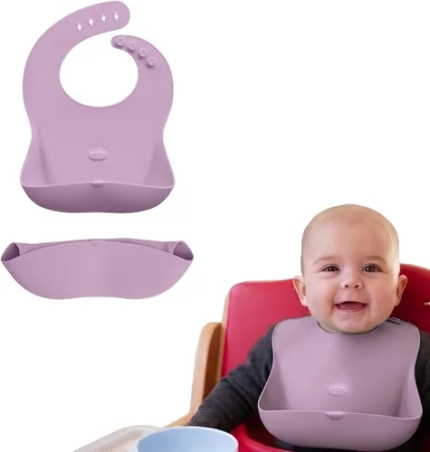 Vista 8 de Abiie Ruby Wrapp - Baberos de silicona para bebés con bolsillo frontal, babero impermeable, resistente a las manchas, baberos de silicona para niños