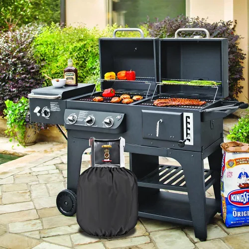 Vista 3 de Tiiyee Cubierta para tanque de propano, cubierta de cilindro de gas para parrilla de 20 libras, bolsa protectora para exteriores, resistente al