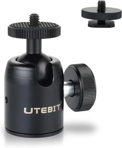 Vista 8 de UTEBIT Mini cabeza de bola, cabeza de trípode con zapata caliente de 1/4", adaptadores de montaje de cámara con cabeza de bola giratoria de 360°