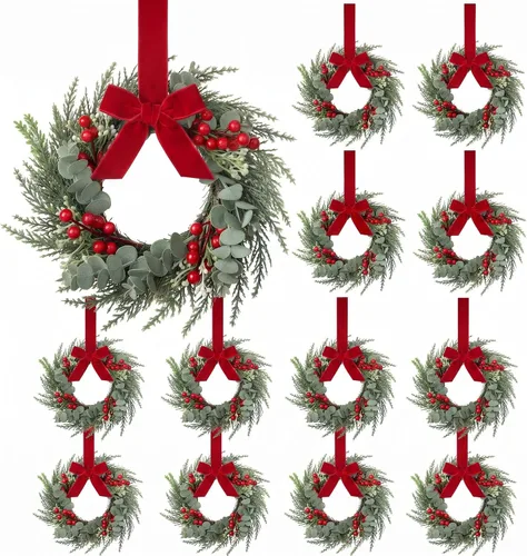 Vista 10 de 4 mini coronas de Navidad de 8 pulgadas para gabinete de cocina, anillos de vela de Navidad, coronas, pilares de puerta delantera/centros de mesa