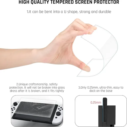 Vista 5 de GLDRAM Case for Nintendo Switch OLED Model 2021 with Screen Protector and 4 PCS Thumb Caps, Protective Hard Cover for Switch OLED Console & JoyCon