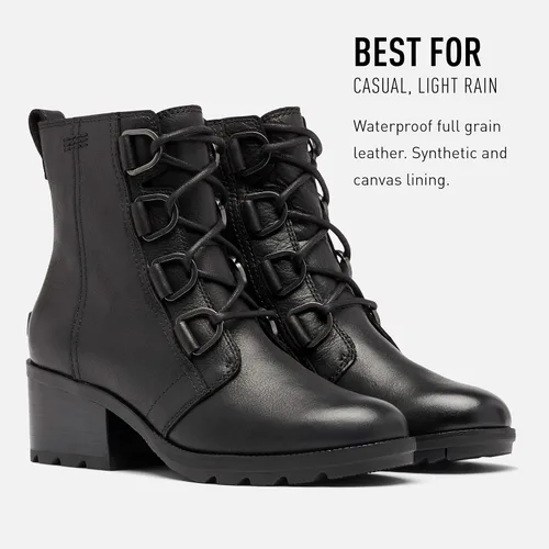 Vista 3 de SOREL Botín de encaje Cate para mujer, botas de lluvia de cuero impermeables