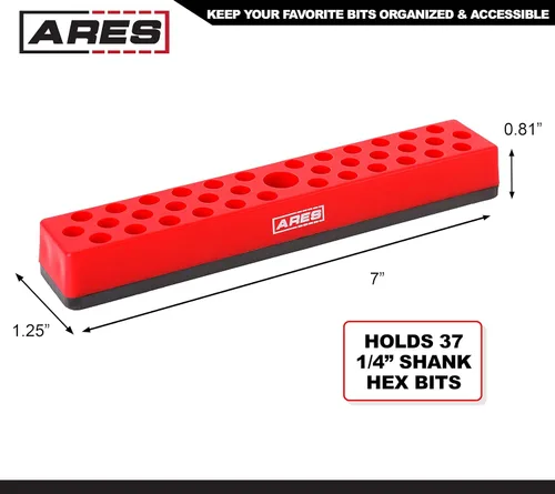Vista 2 de ARES 60011 - Organizador de brocas hexagonales rojo de 37 agujeros con base magnética fuerte, mantén tus brocas favoritas de especialidad, taladro