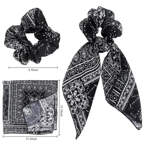 Vista 2 de Bufanda para el cabello, coleta de caballo con 6 bufandas, estampado de flores de cachemira, material de gasa, para mujeres y niñas, accesorios