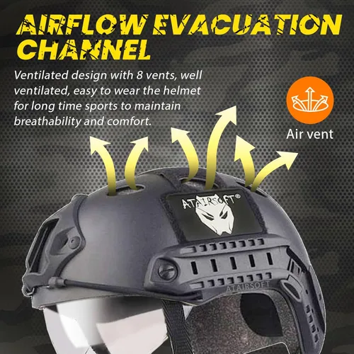 Vista 3 de ATAIRSOFT PJ Type - Casco táctico multifuncional rápido con visera, versión de gafas