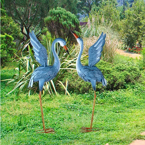 Vista 6 de Estatua de grúa de jardín, escultura de animales, grúa de metal de pie, decoración de jardín, arte de metal para patio, decoración