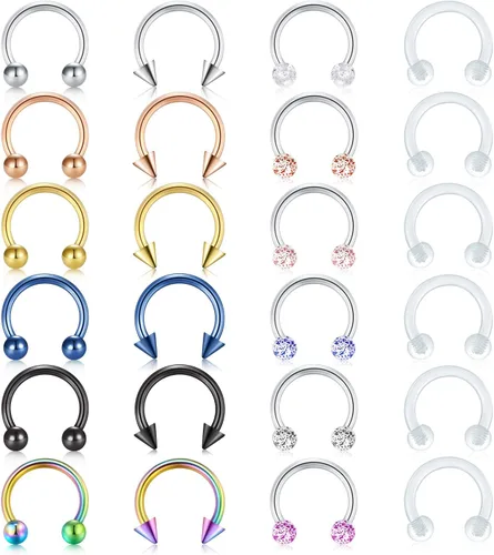 Vista 3 de Mayhoop Anillos de nariz de acero inoxidable 16G en forma de herradura, joyería de piercing para cartílago, hélice, tragus, aro, labio, herradura