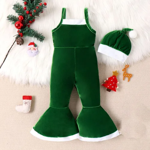 Vista 2 de Niños Niños Mono Goldenrod Tirantes Colorblocked Pantalones Acampanados Sombrero Conjunto Para 6 Meses A 4 Años