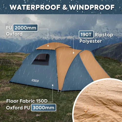 Vista 3 de ICECO Tiendas de campaña para habitación oscura para 4 personas, tiendas de campaña para acampar 3/4 personas, impermeable, resistente al viento