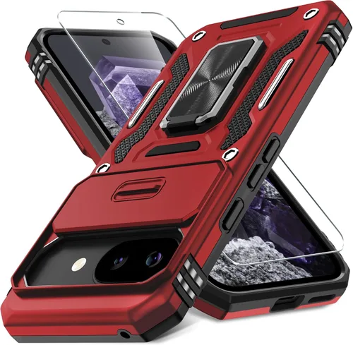 Vista 28 de DEERLAMN Funda para Google Pixel 8 con cubierta deslizante para cámara + protector de pantalla (1 paquete), soporte de anillo giratorio grado