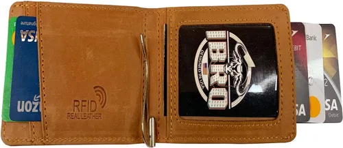 Vista 6 de IBRO Billetera delgada con bloqueo RFID para hombre con bolsillo para identificación, Marrón, Cartera Rfid