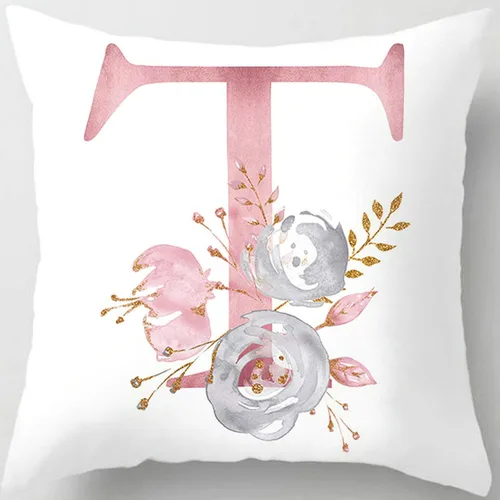 Vista 17 de Fundas de almohada rosa, lindas fundas de almohada decorativas con alfabeto, fundas de cojín cuadradas, protectores de almohada con letras