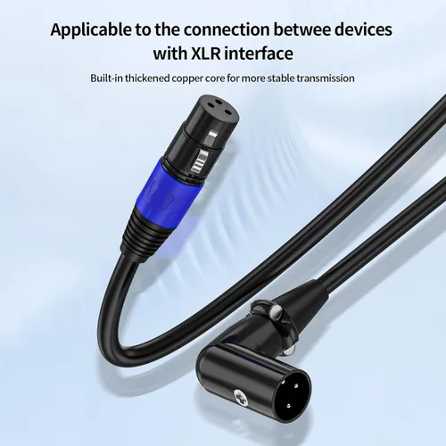 Vista 9 de XLR - Cable de extensión de micrófono macho a hembra recto, cable equilibrado macho a hembra recto de 90 grados, cable equilibrado de 3 pines a 3