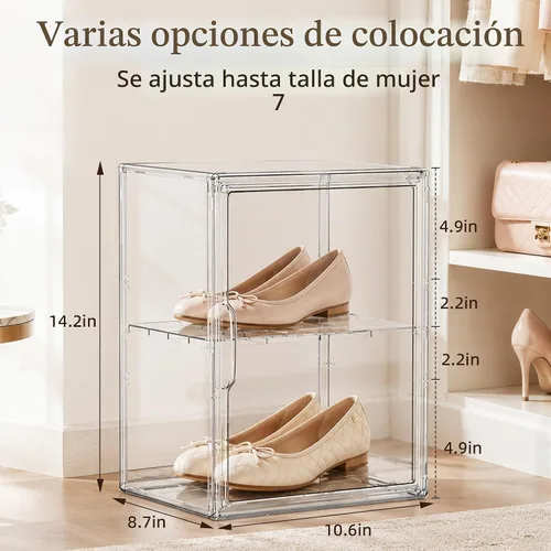 Vista 3 de Attelite - Cajas de almacenamiento para botas de acrílico, tamaño XL, 2 unidades Clear Shoe Organizer,Acrylic Display Case 2 Tiers,Easy