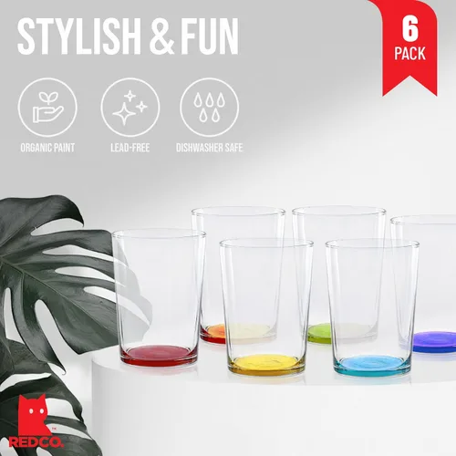 Vista 2 de Red Co. Vasos grandes multicolor para agua, jugo y cócteles, 16 onzas, juego de 6