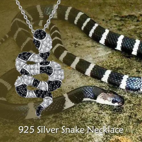 Vista 6 de Collar de serpiente de plata de ley 925, collar de serpiente blanco y negro, regalo de joyería de serpiente para mujer, Plata esterlina, Circón