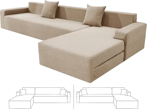 Vista 25 de ZNSAYOTX Fundas para sofá modular, fundas elásticas de jacquard con parte inferior elástica para sofá modular en forma de L, 2 protectores de sofá