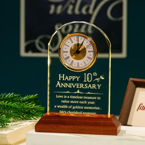 Vista 7 de YWHL Regalos de Reloj del 10º Aniversario de Boda para Parejas, Regalo de Cristal de Feliz 10 Años de Aniversario para Ella y Él, Regalos de Reloj