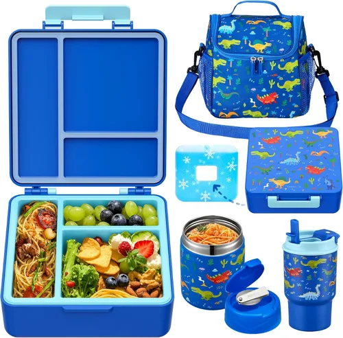 Vista 10 de Lonchera Bento para niños con termo de sopa de 17 onzas, botella de agua aislada y bolsa de almuerzo aislada, a prueba de fugas, contenedor
