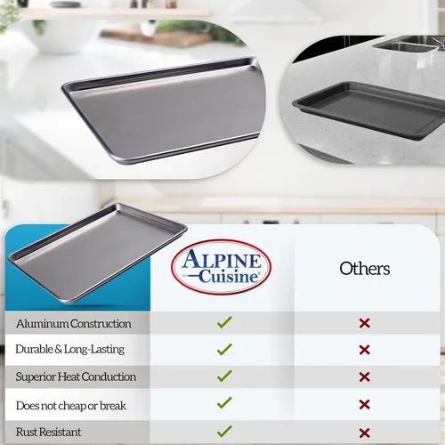 Vista 7 de Alpine Cuisine Bandeja de aluminio para hornear de media hoja de 18 pulgadas, bandeja para hornear galletas con borde