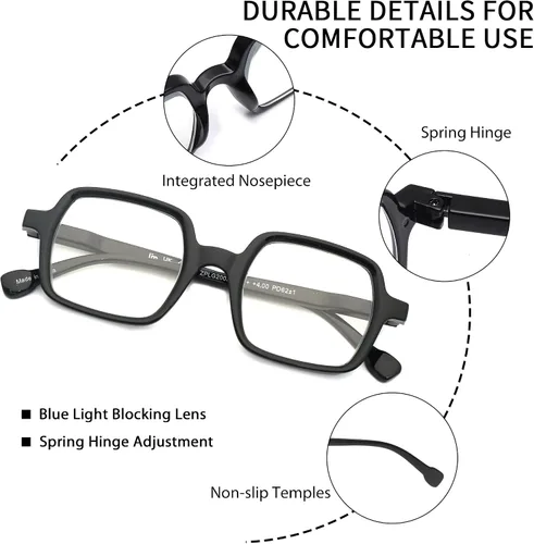 Vista 3 de JM 4 Pack Square Reading Glasses, Blue Light Blocking Computer Reader for women men, Spring Hinge