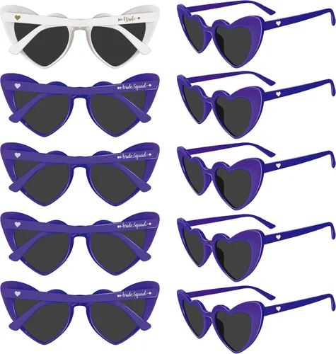 Vista 10 de PartyGifts&beyond Gafas de sol de despedida de soltera con forma de corazón, paquete de 10 lentes de sol para despedida de soltera Negro