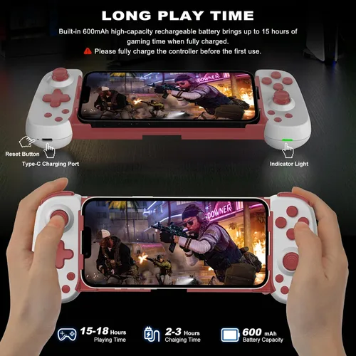 Vista 4 de arVin Mobile Gaming Controller for AndroidiPhoneiPadTabletPCSwitchPS3PS4, Wireless Gamepad with Hall Effect JoystickTurbo6-axis GyroVibrationPlay