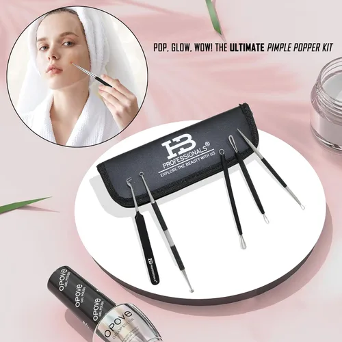Vista 7 de Kit de herramientas para eliminar puntos negros, kit de 5 piezas, acero inoxidable de alta calidad, extractor de comedones de espinillas, extractor