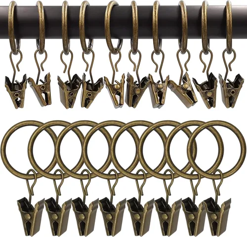 Vista 40 de WeeksEight Paquete de 44 anillos de cortina negros con clips, ganchos de cortina, ganchos de clip para colgar cortinas, lazos, sombreros, anillos