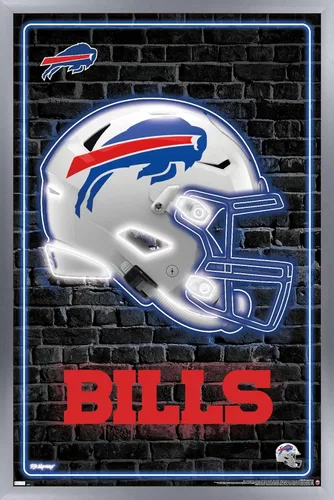 Vista 9 de NFL Buffalo Bills - Póster de pared con casco neón, 22.4 pulgadas de largo x 14.7 pulgadas de ancho, versión enmarcada de madera de granero