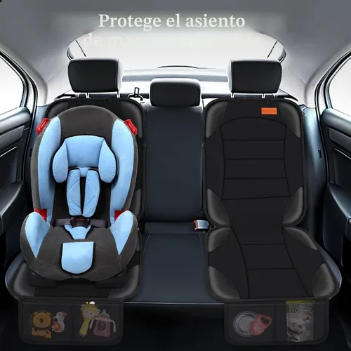 Vista 8 de Siivton Protector de Asiento de Coche para Asiento de Niño, Funda Impermeable para Asientos de Cuero y Tela, 2 Bolsillos de Malla, Fondo Negro